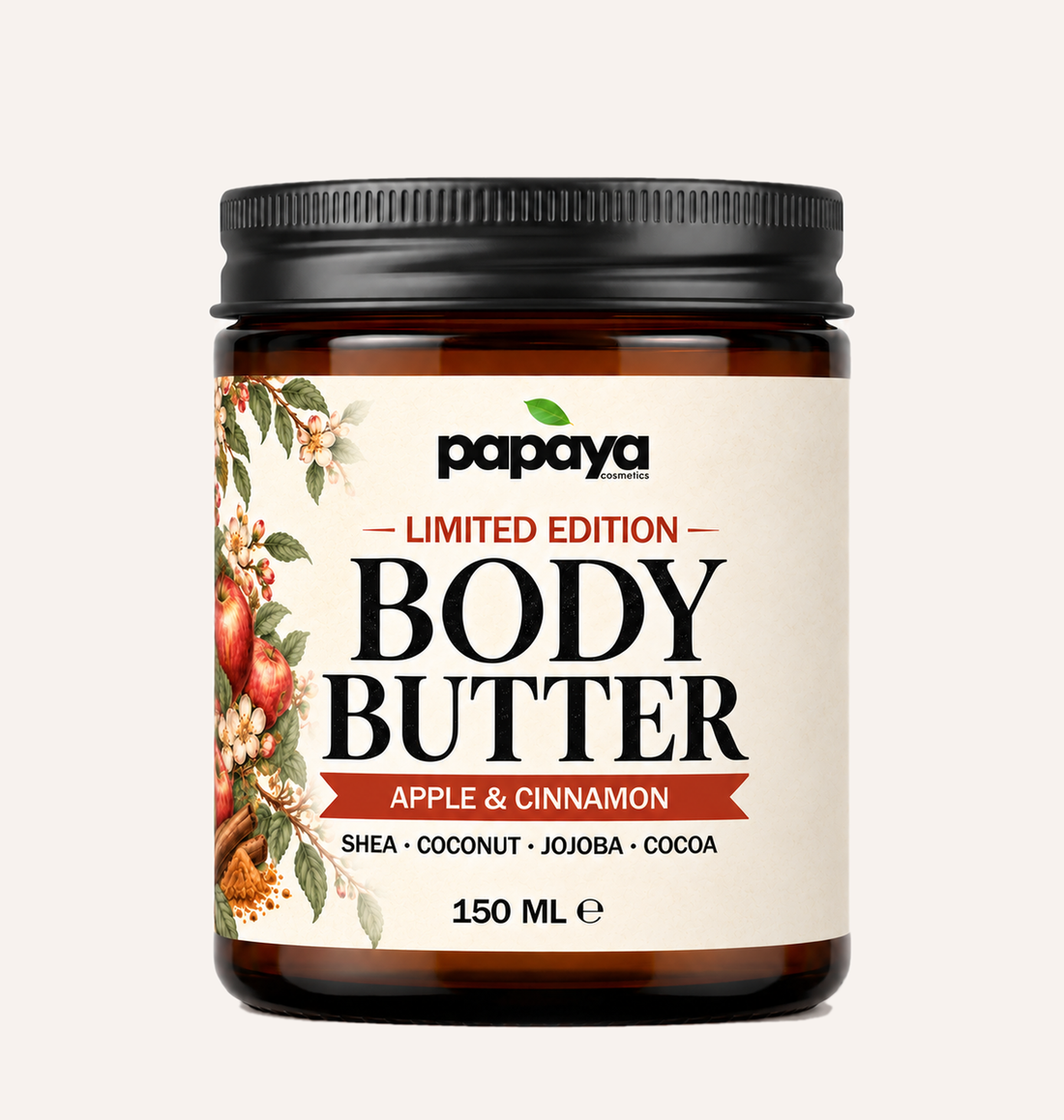 Papaya Apple & Cinnamon 150 ml Shea Body Butter, centered front label