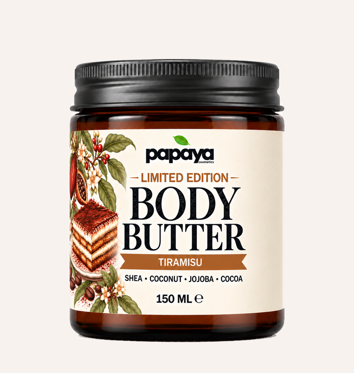 Papaya Tiramisu 150 ml Shea Body Butter, centered front label